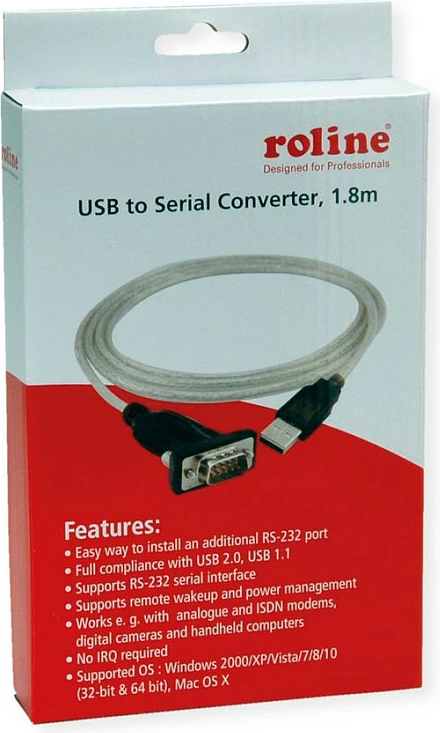 Kabllo adapter ROLINE 12.02.1163, USB-A në DB-9 (RS-232), 1.8 m, gri