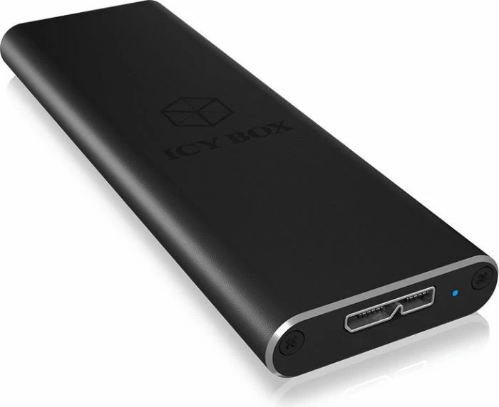 Kasë eksternale ICYBOX IB-183M2 për 1x M.2 SATA SSD, USB 3.0 (5Gb/s), 2230/2242/2260/2280, e zezë, set me kabllo USB & vida montimi