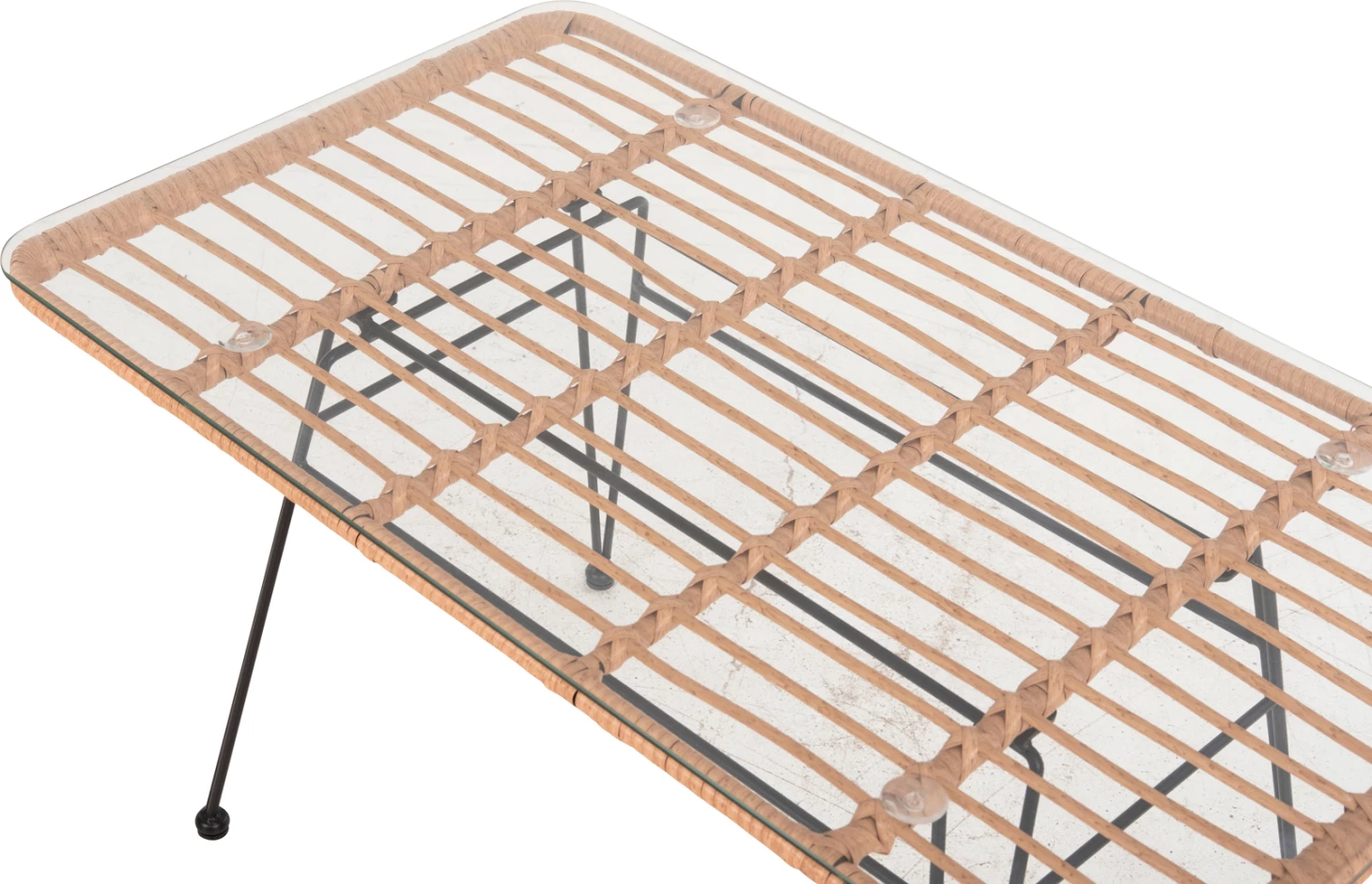 Tavolinë kafeje për jashtë ALLEGRA FH6076 metal i zi - rattan bezhë 95x55x51.5H cm