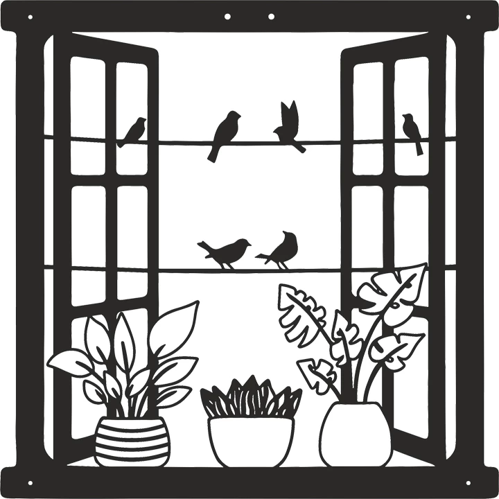 Dekor muri Windo, metal i zi, 50x1.5x50cm