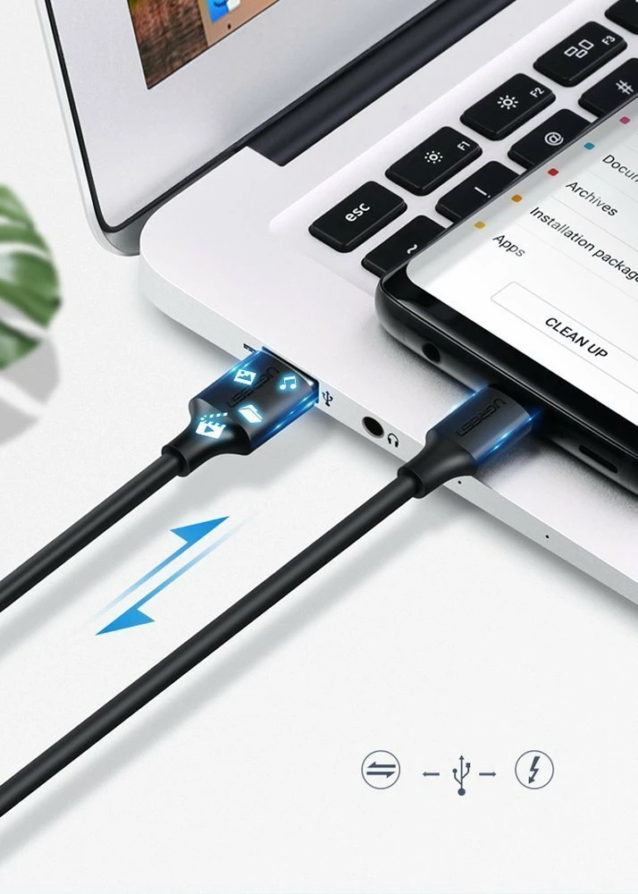 Kabllo Ugreen US287 60826, USB-A në USB-C, 3A, 3m, e zezë
