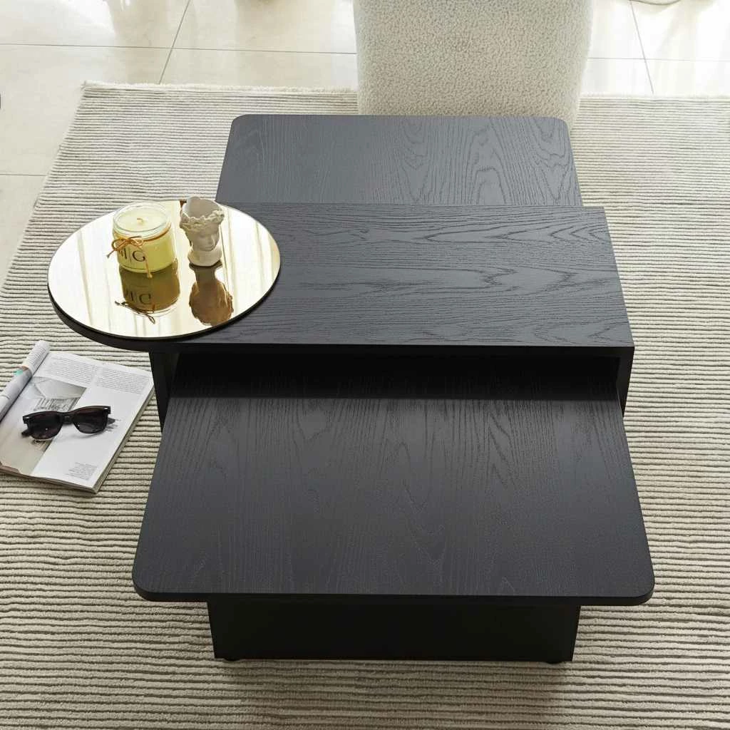 Set tavolinash të mbivendosura Skye Decor, Luna, ngjyrë e zezë-bronz, 2 copë