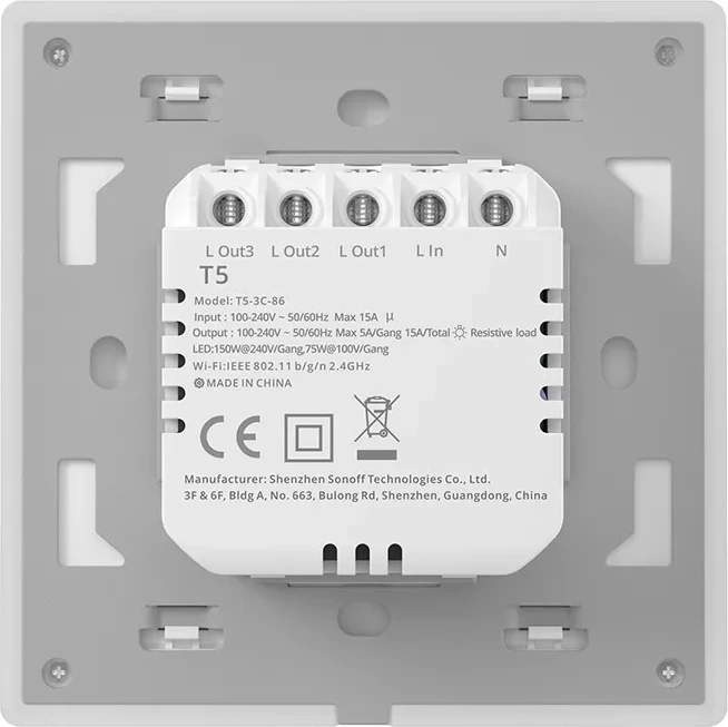 Ndërprerës smart Sonoff TX T5 2C, 2 kanale, Wi-Fi, i bardhë