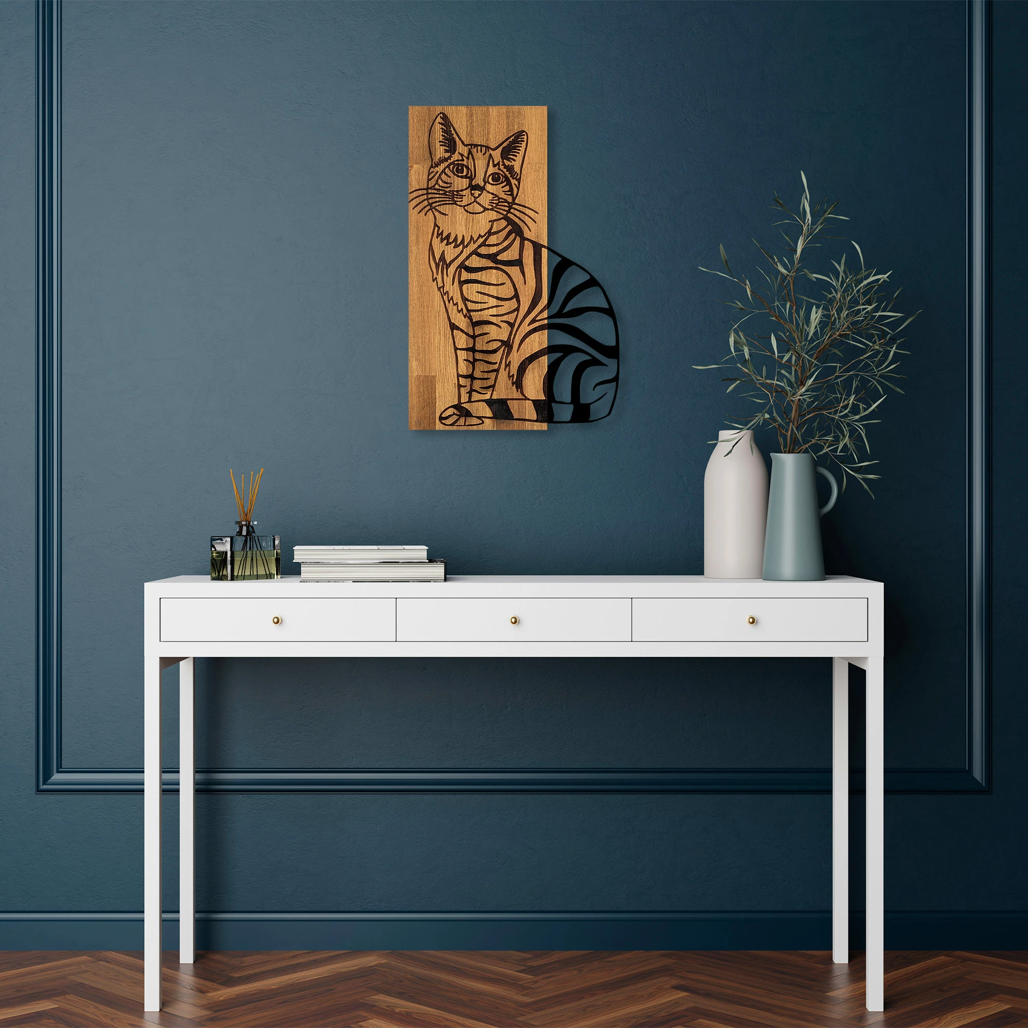 Aksesor dekorativ muri prej druri, Wallity, mace 10, ngjyrë arre & e zezë, 38x58cm