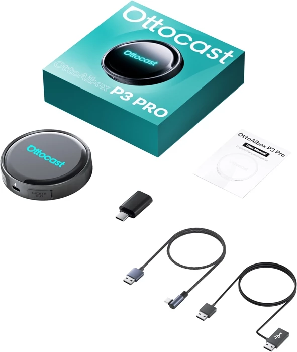 Adapter wireless Ottocast OTTOAIBOX P3 Pro, Android 13, CarPlay/Android Auto, USB-C, HDMI, 4G LTE (SIM/Cloud SIM), i zi