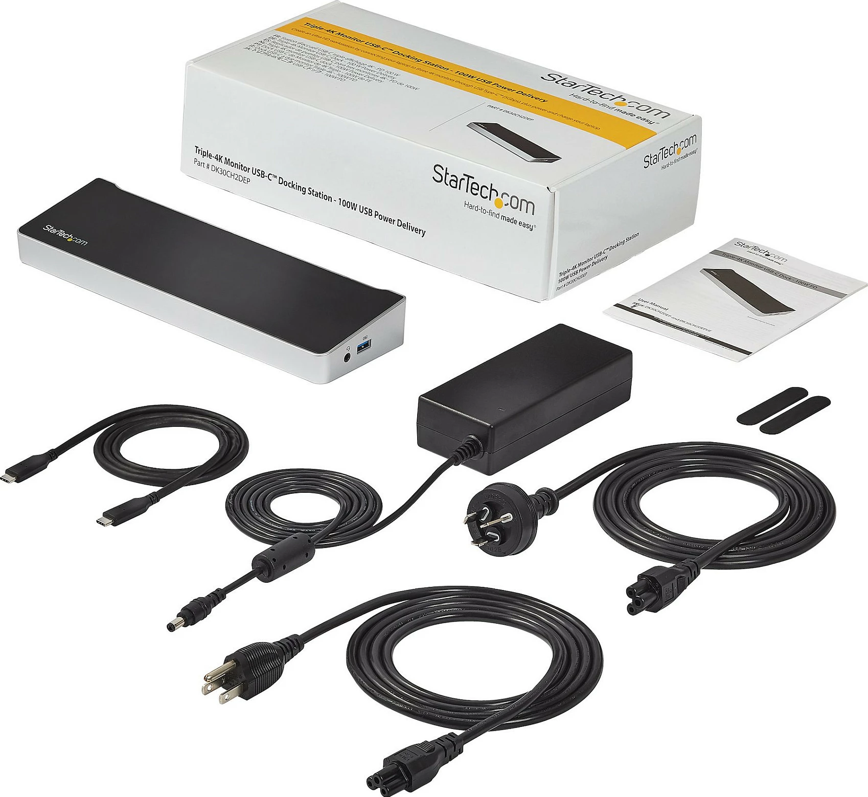 Docking station USB-C StarTech DK30CH2DEPUE, 3x 4K, 100W Power Delivery, 5x USB 3.0, Gigabit LAN, e zezë dhe argjendtë