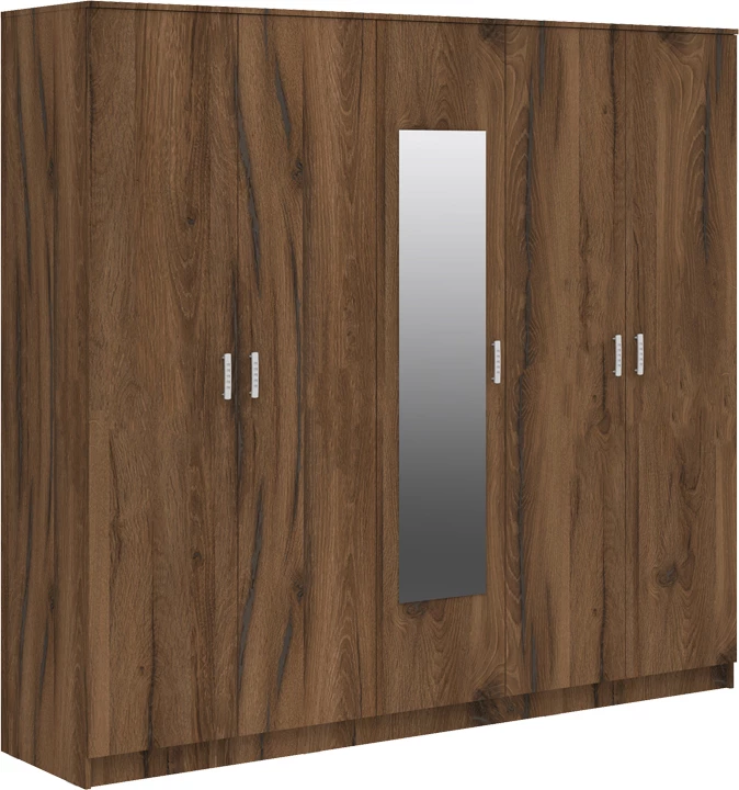 Dollap pesëdyersh me pasqyrë Luna, ngjyrë arre-lisi, 220x52x200cm