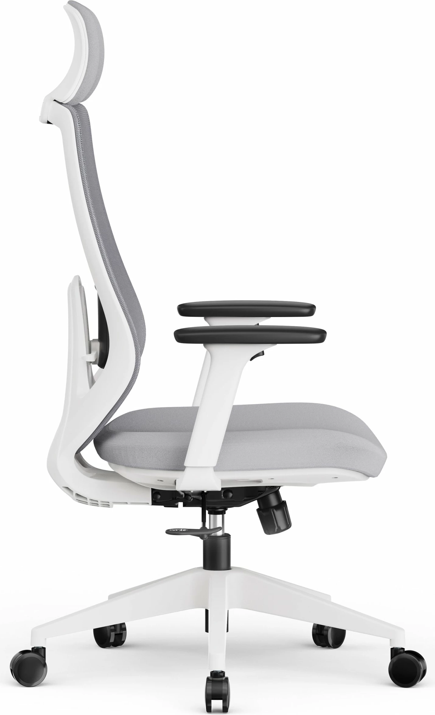 Karrige zyre SENSE7 Nakai, ergonomike me rrota, mbështetëse koke, krahë 3D, 150 kg, bardhë-gri