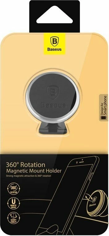 Mbajtëse magnetike për celular Baseus 360° Rotation Magnetic Mount Holder SUGENT-NT0S, montim me shirit ngjitës, argjend