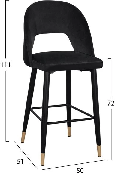 Karrige për bar Harper FH8526.04, kadife e zezë me kornizë metalike, 50Χ51Χ111cm, set prej 2 copë