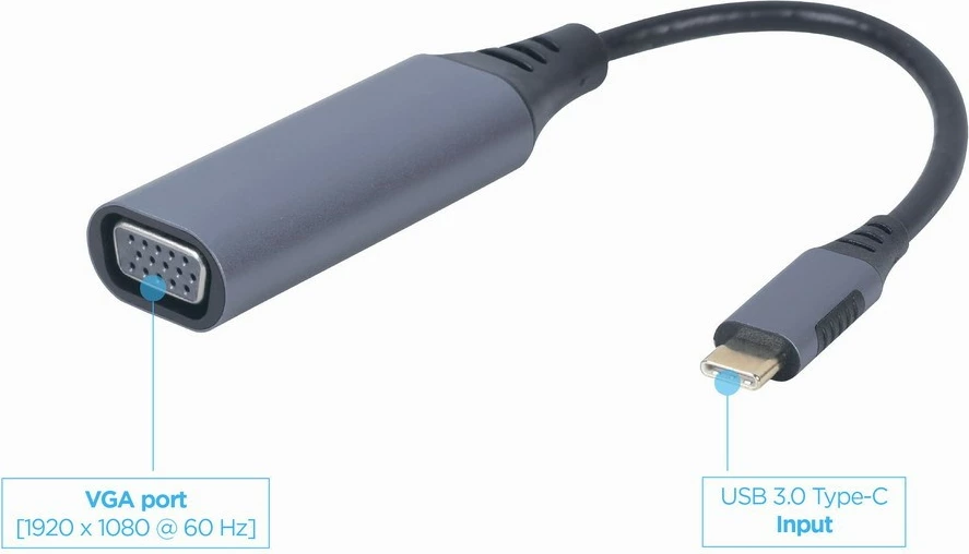 Adapter Gembird A-USB3C-VGA-01 USB-C në VGA, Gri