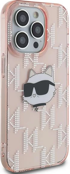 Mbështjellës Karl Lagerfeld IML Choupette Head & Monogram për iPhone 14 Pro Max, rozë