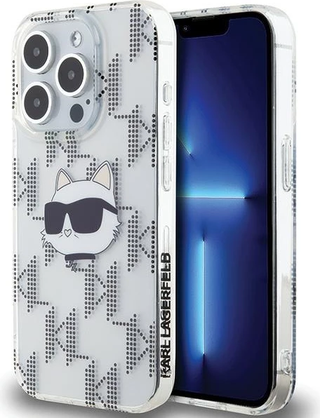 Mbështjellës Karl Lagerfeld IML Choupette Head & Monogram për iPhone 15 Pro Max, transparent