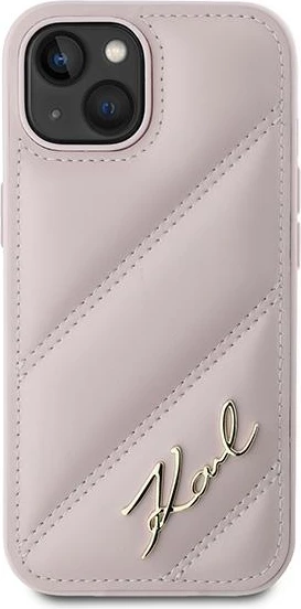 Mbështjellës Karl Lagerfeld Diagonal Quilted Script për iPhone 15/14/13, Rozë