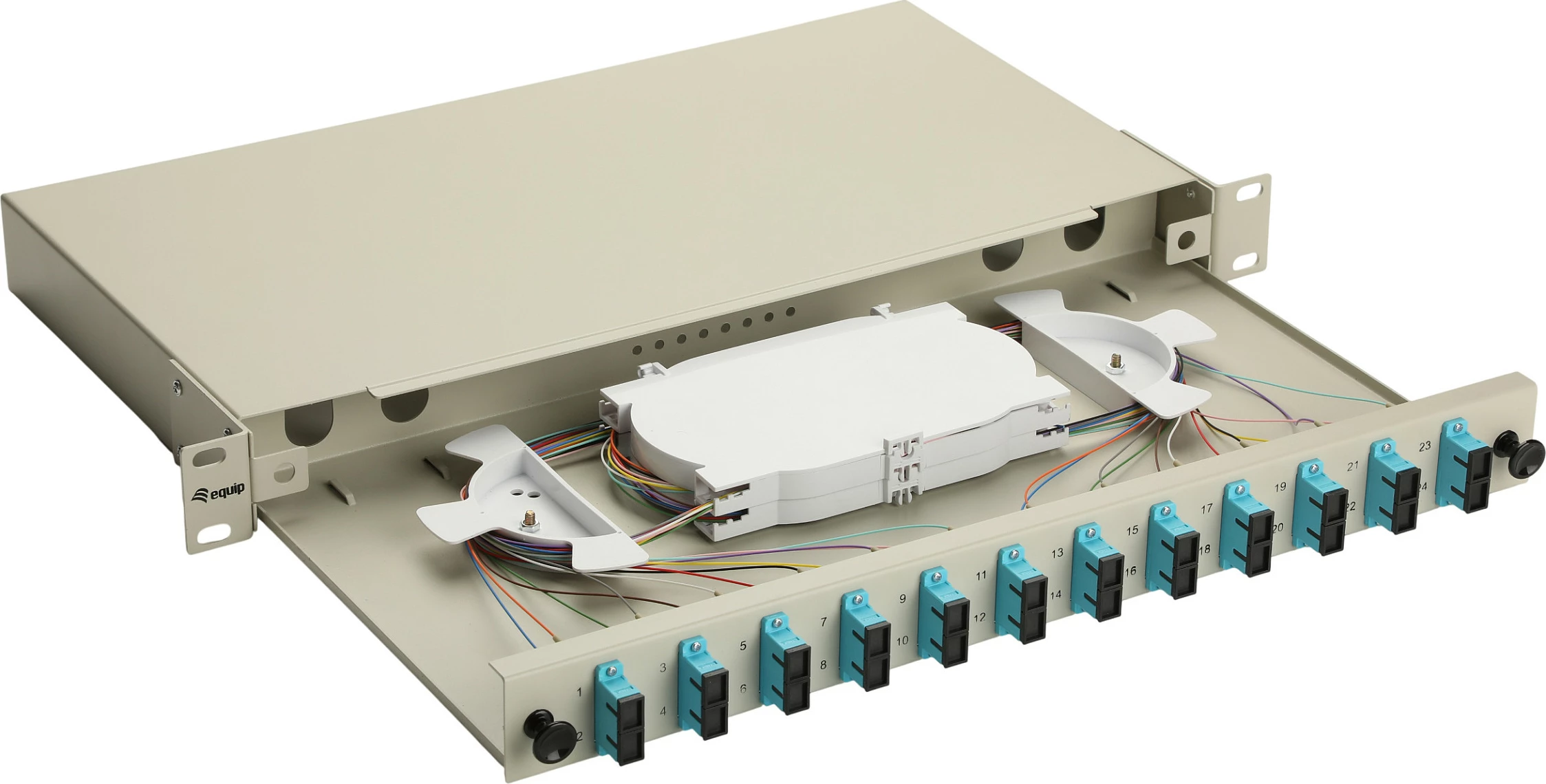 Kuti splice fibër optike EQUIP 337303, 12-Port SC Duplex OM3, 1U Rack, Gri