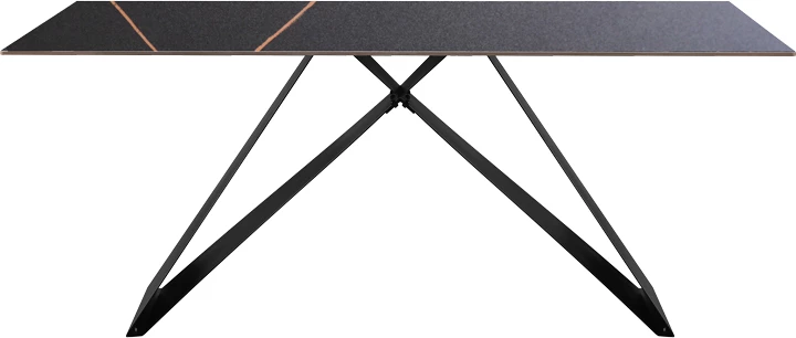 Tavolinë me sipërfaqe prej guri të sinterizuar, këmbë metalike, ngjyrë e zezë, 180x90x76cm