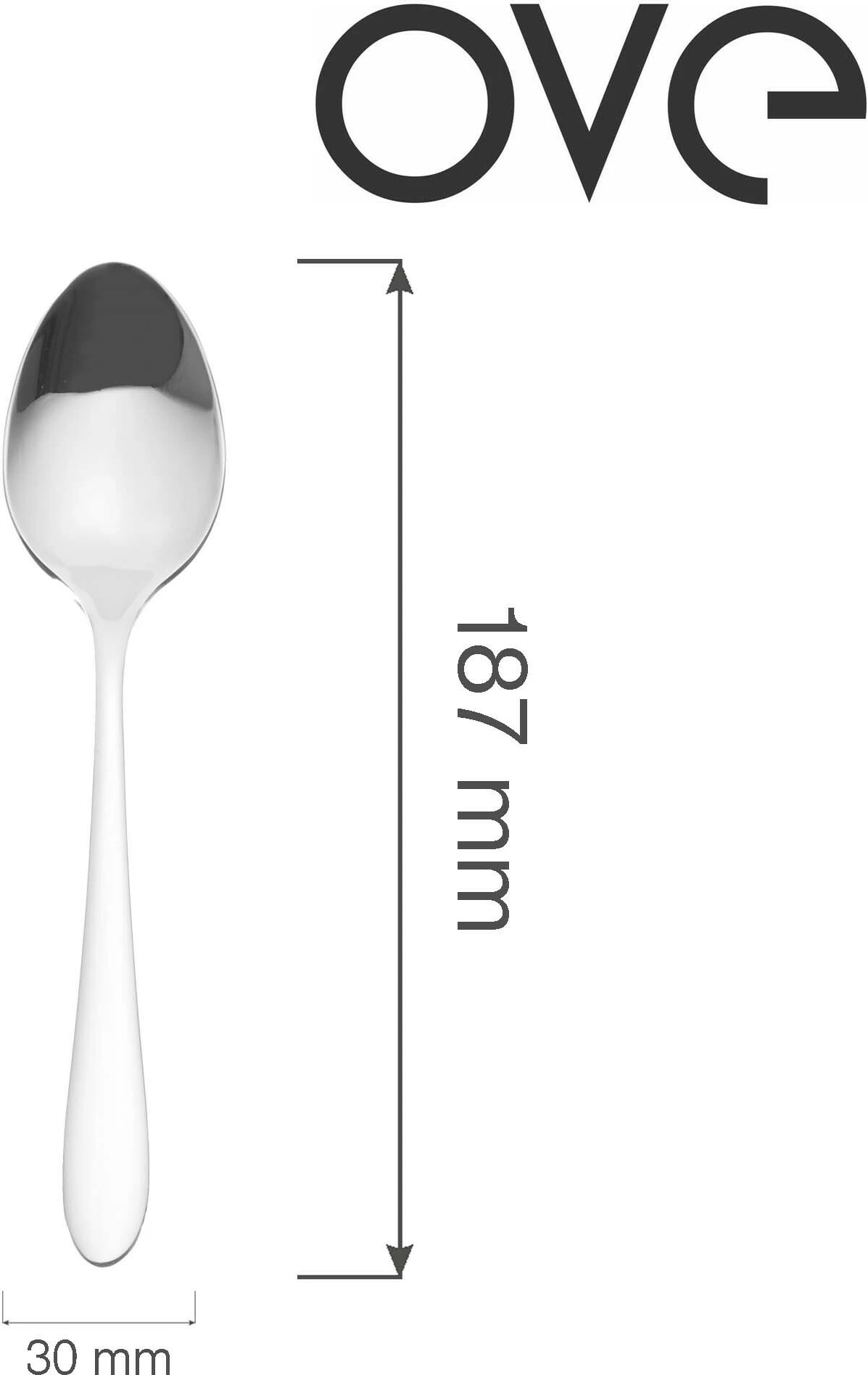 Lugë ëmbëlsire OVE Como 187 mm, inox 18/10, argjendtë, set 12 copë