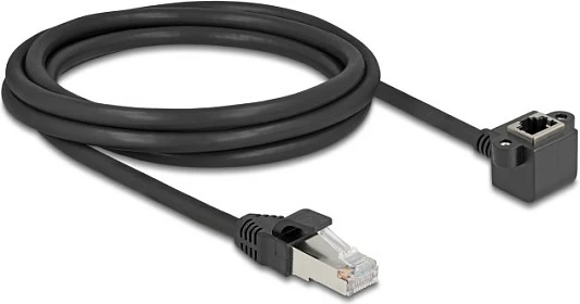 Kabllo rrjeti Ethernet DeLOCK 81098, Cat6, 2m, RJ-45 mashkull në RJ-45 femër këndore, e zezë
