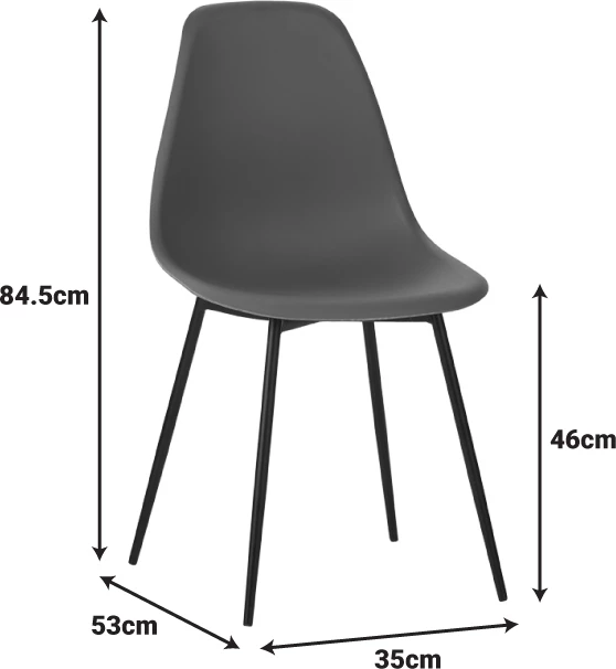 Karrige Ballen, PP e zezë, këmbë metalike të zeza, 41.5x53x84.5cm (set prej 4 copash)