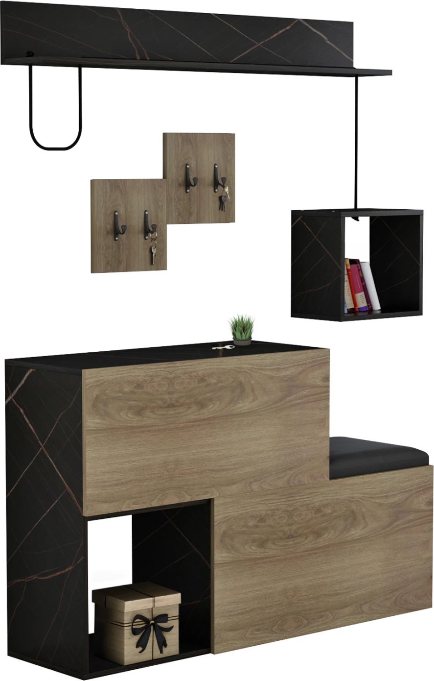 Set mobiljesh për hyrje CERB FH8957.12 melaminë në ngjyrë natyrale-mermer të zi 120x20x72H cm