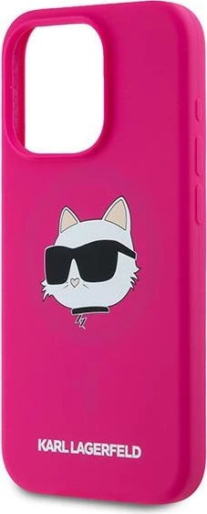 Mbështjellës Karl Lagerfeld Silicone Choupette Head MagSafe për iPhone 15 Pro Max, rozë