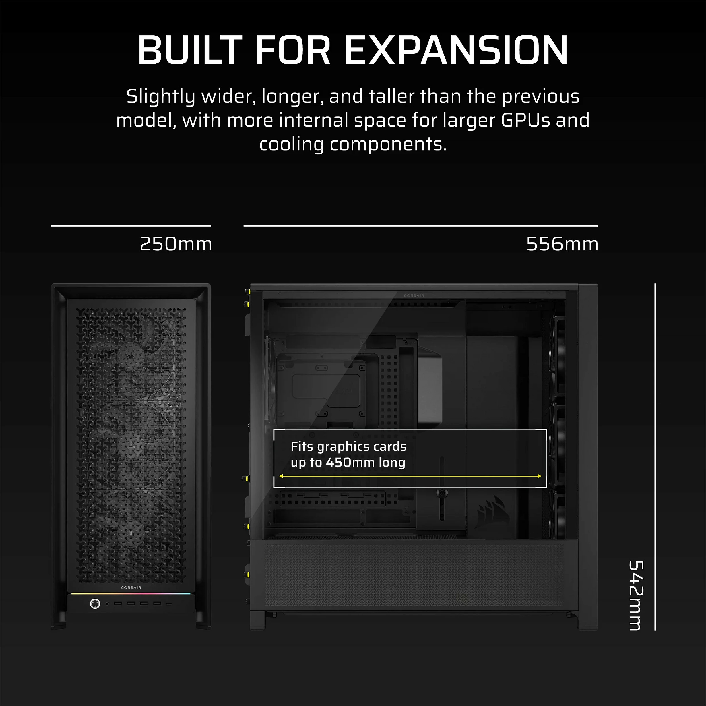 Kasë Corsair FRAME 5000D RS, Midi Tower, ATX/EATX/micro ATX/Mini-ITX, xham i temperuar, e zezë