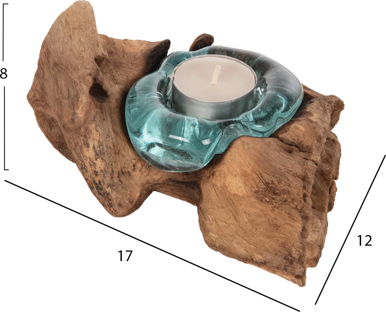 Dekor tavoline FH4283 bazë qiriri-1 vend-druri TEAK dhe qelq-natyral