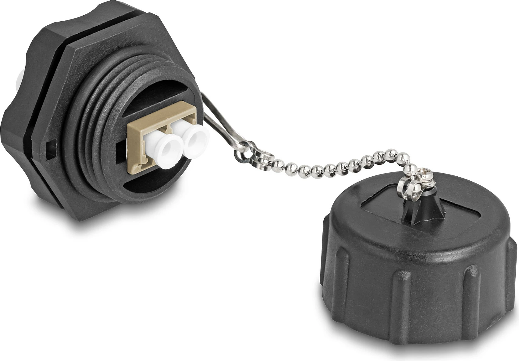 Adapter fibër optike DeLOCK LC Duplex-LC Duplex, multimode, IP68, beige/zi