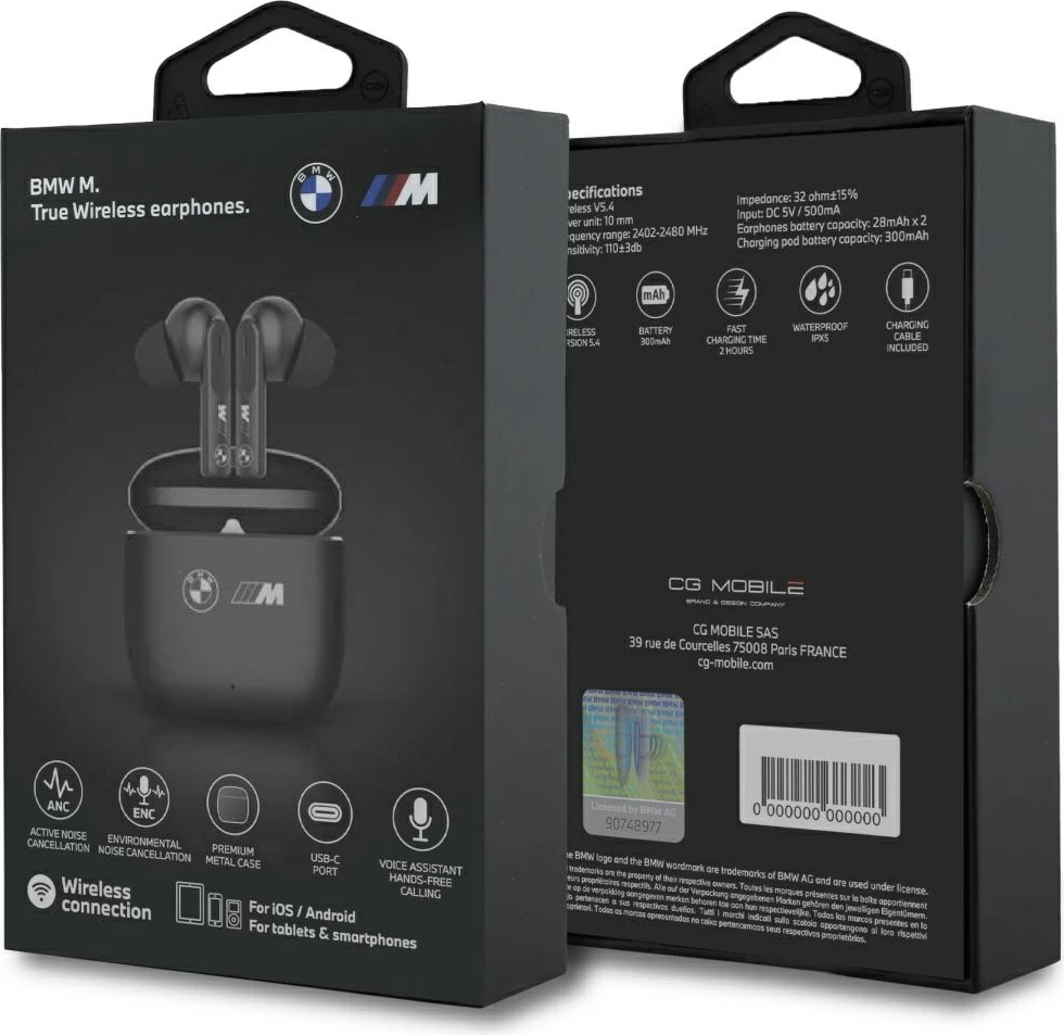 Kufje BMW Metal M TWS Bluetooth me ANC-ENC, të zeza