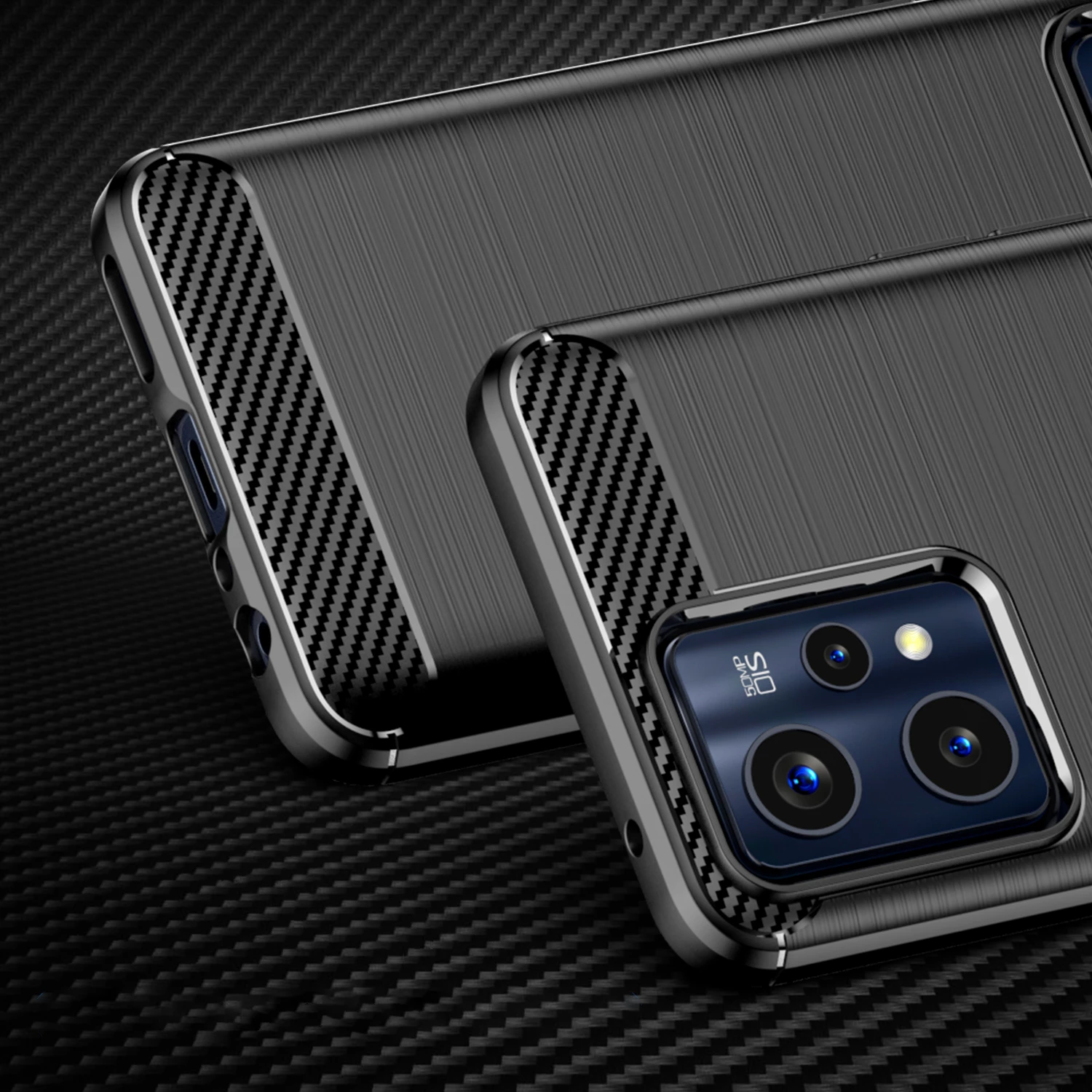 Mbështjellës Hurtel Carbon Case për Realme 9 Pro+, i zi