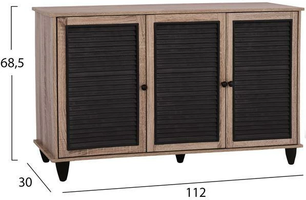 Dollap për këpucë FH2267.02, me 3 dyer, melaminë, Sonama & e zezë, 112 × 30 × 68.5 cm
