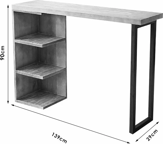 Tavolinë Bar Collins, dru pishe natyrale, 35mm, natyrale-zi, 139x29x90cm