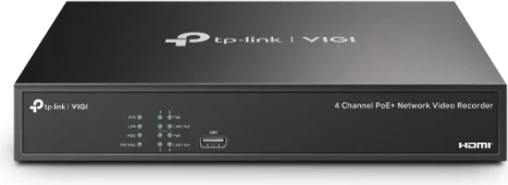 Regjistrues video rrjeti (NVR) PoE+ 4-kanalësh TP-LINK VIGI NVR1004H-4P, 4K HDMI, 4x PoE+ 53 W, i zi