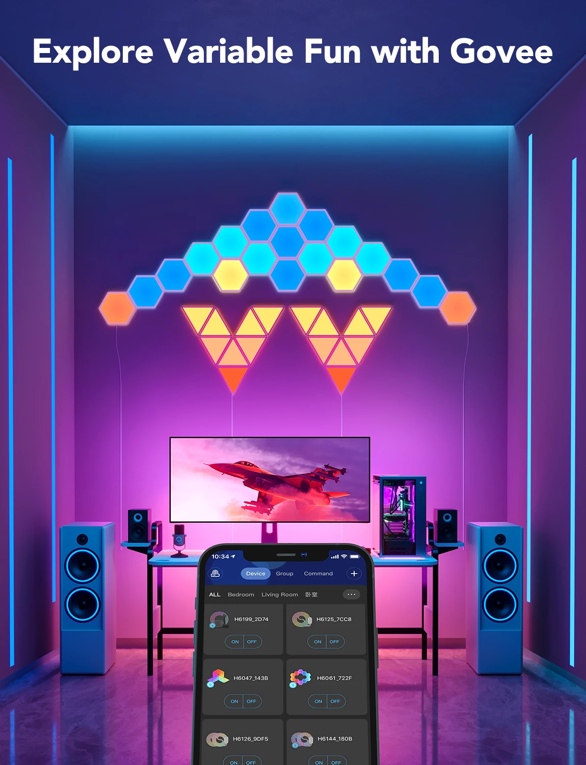 Panelë LED smart Govee Glide Hexa (Hexagon) Expansion Kit, RGBIC, 2 copë