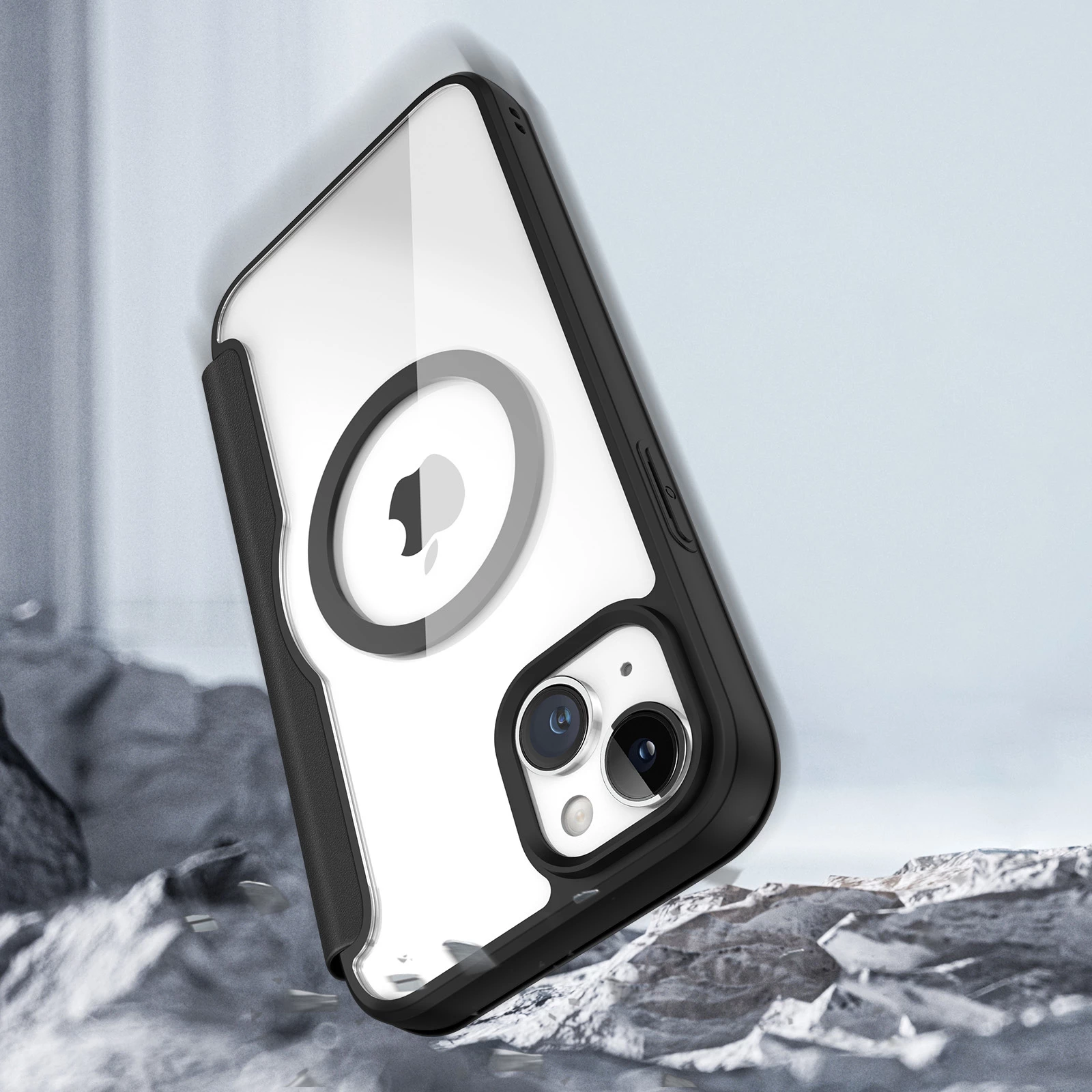 Mbështjellës me kapak magnetik MagSafe, Dux Ducis, Skin X Pro, për iPhone 15, me qëndrim dhe xhepa për karta/portofol, e zezë