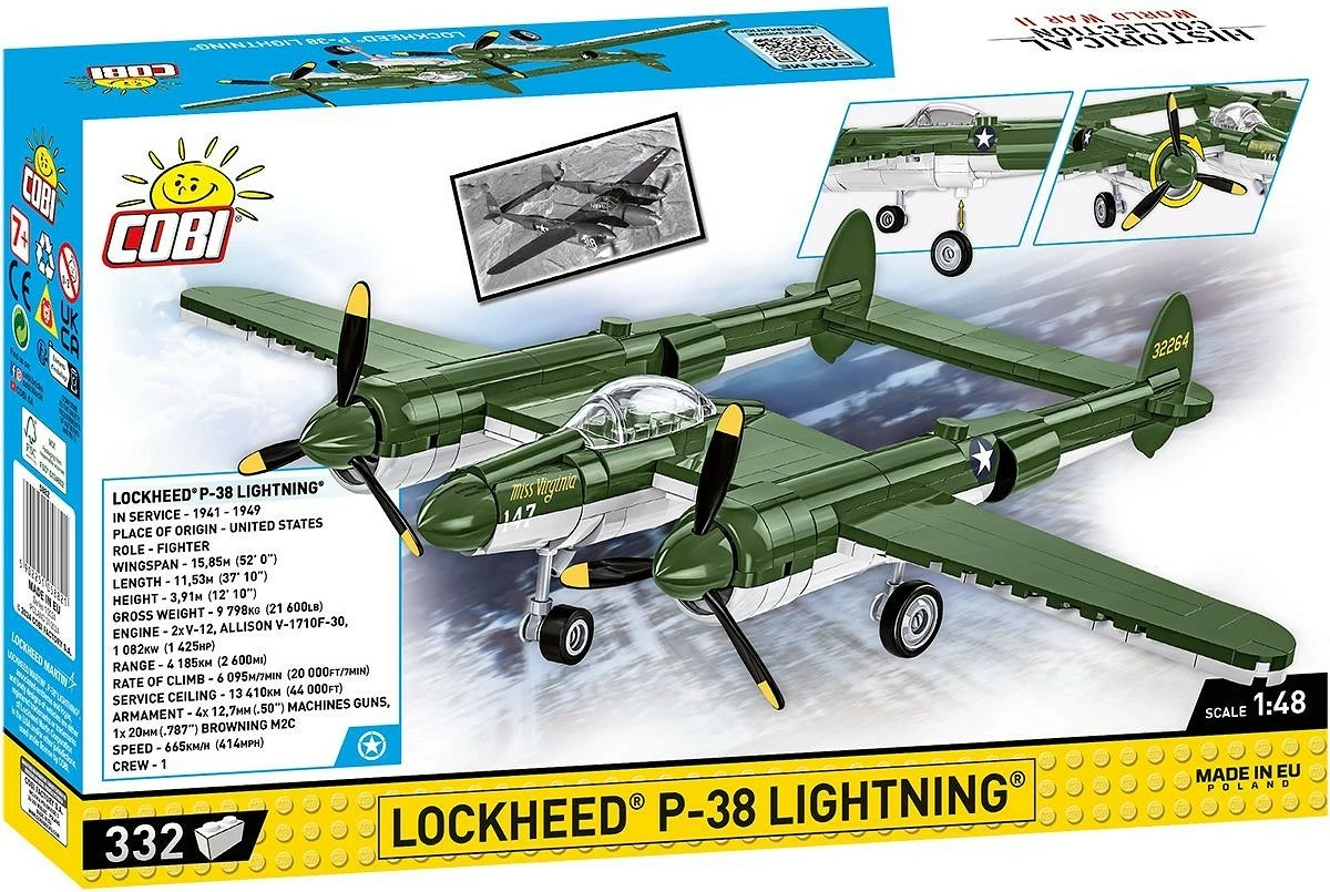 Set ndërtimi Cobi Klocki Lockheed P-38 Lightning, 332 pjesë, Jeshile