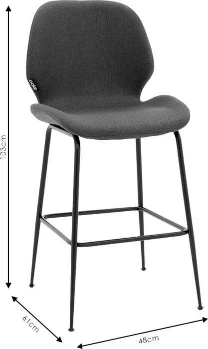 Karrige për bar Impel, këmbë metalike të zeza, material stof ngjyrë gri e errët