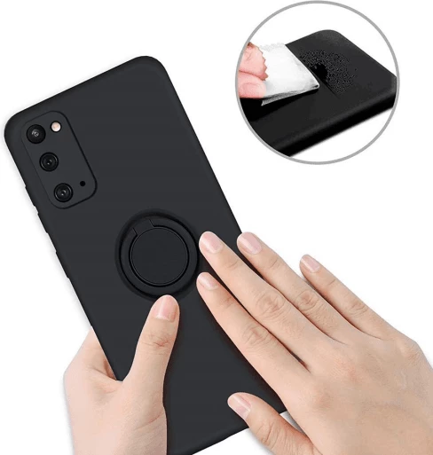 Mbështjellës ONASI Liquid Ring për Samsung Galaxy A35, silikon liquid, mbrojtje kamerë, me unazë/stand dhe pllakë metalike magnetike, e zezë