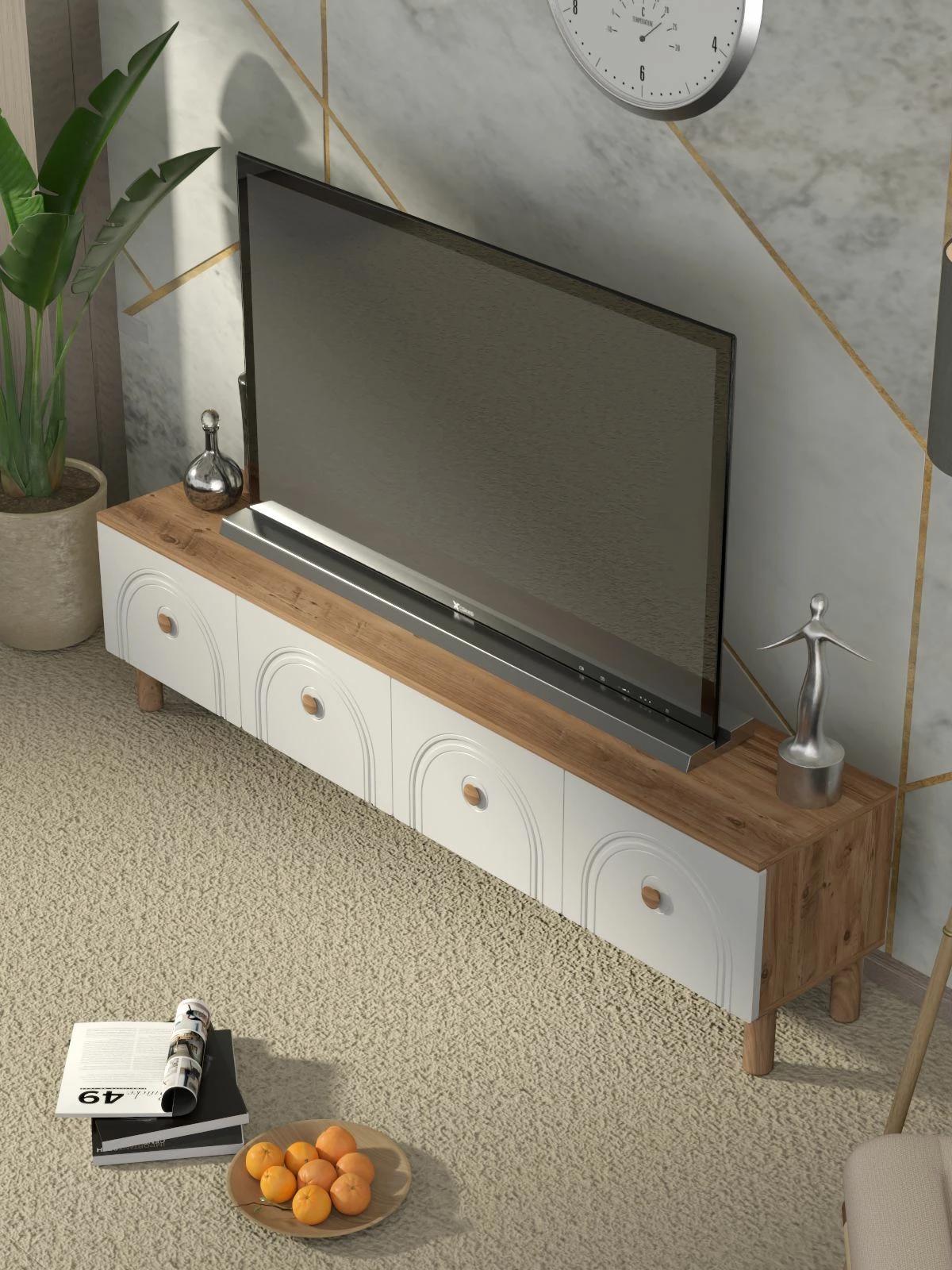Komodë TV Skye Decor, ngjyrë Atlantic Pine dhe e bardhë, 180x47x35cm