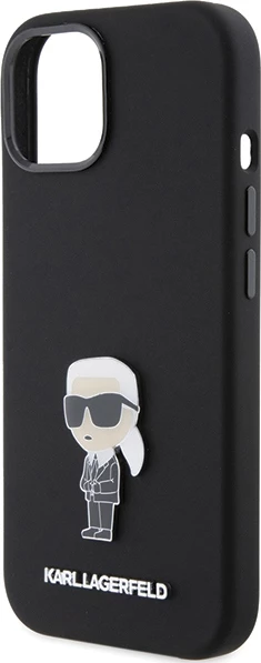 Mbështjellës Karl Lagerfeld Silicone Ikonik Metal Pin për iPhone 15 Plus / 14 Plus 6.7", i zi, me kuti