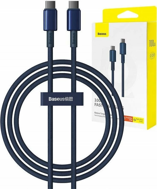 Kabllo USB-C në USB-C Baseus Tungsten Gold BSU4879 1m 100W PD 5A, blu