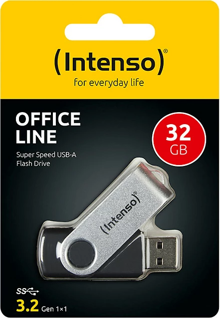 USB memorje Intenso Office Line, 32 GB, USB-A 3.2 Gen 1, swivel, zezë-argjend