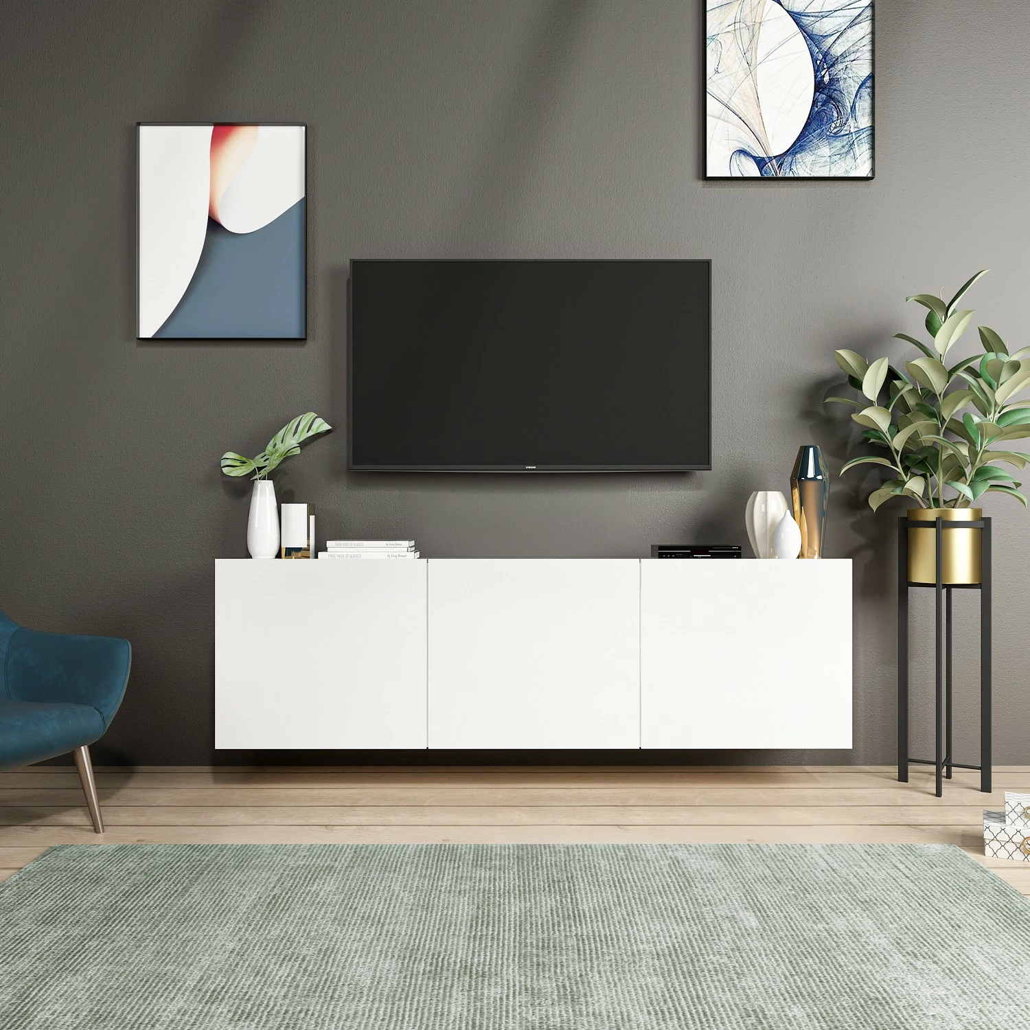 Komodë TV Skye Decor, ngjyrë e bardhë