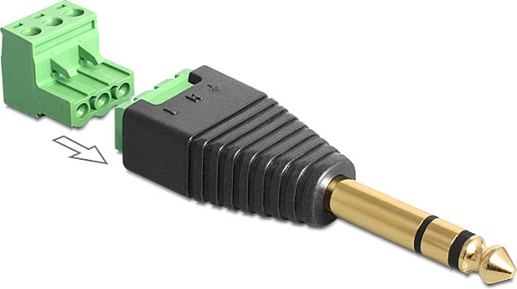 Adapter audio DeLOCK 6.35mm jack mashkull në terminal bllok 3-pin, i zi