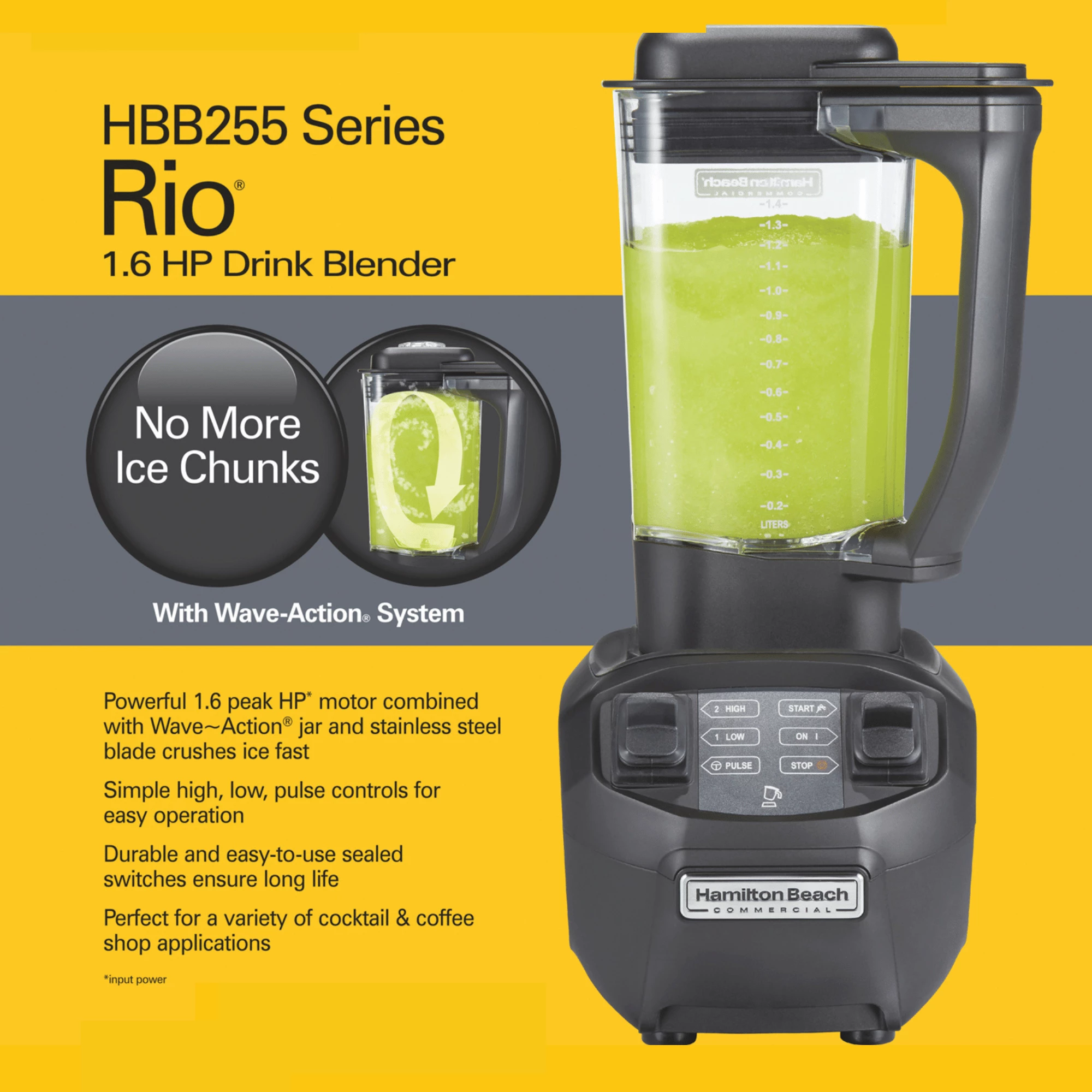 Blender bar, Hamilton Beach Commercial, HBB255-CE, 1.4L copoliester, 1.6 HP, 2 shpejtësi me Pulse