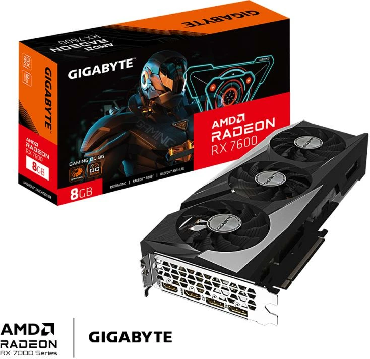 Kartelë grafike Gigabyte Radeon RX 7600 Gaming OC GV-R76GAMING OC-8GD 8GB 128-bit, e zezë