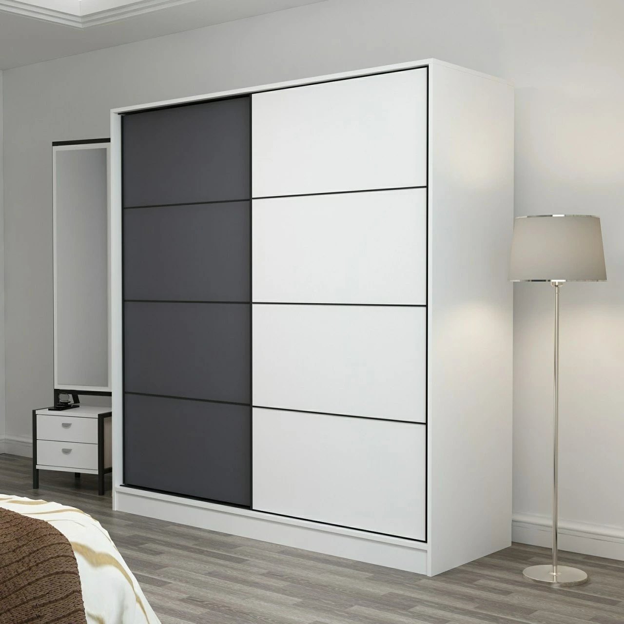 Dollap Skye Decor, i bardhë dhe antracit, 220x210x52cm, 6 pjesë