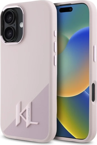 Mbështjellës Karl Lagerfeld Silicone Shadow Metal Initial MagSafe për iPhone 16, Rozë