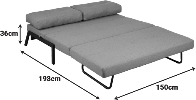 Krevat-sofa dy ulëse, ngjyrë gri e errët, këmbë të zeza, 150x92x77cm