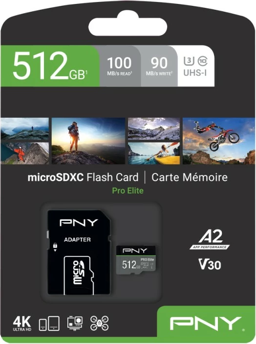 MicroSDXC PNY PRO Elite 512GB, Class 10, U3, V30